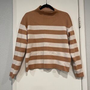 Anthropologie Tan and Cream Cowl Neck Sweater